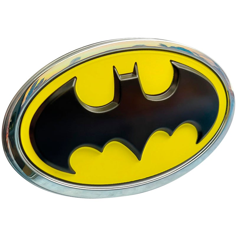 Fan Emblems Batman Car Emblem - 1989 Oval Bat Symbol 3D Auto Badge - Color: Black, Yellow, and Chrome - Size: 3.76 x 2.26 x 0.2 inches - Officially Licensed DC Car Accessories - Image 1